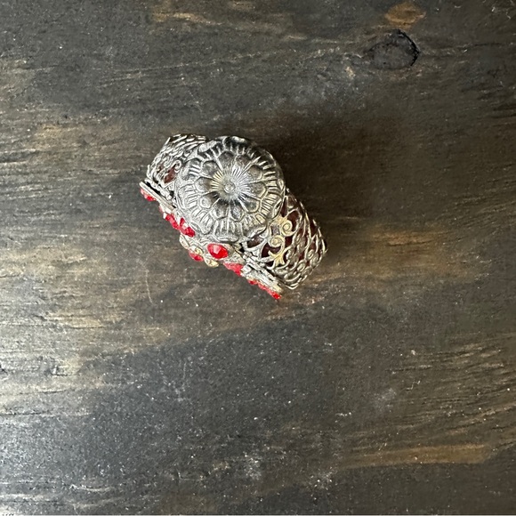 Vintage Red Glass Metal Wrapped Czech Bottle - Picture 3 of 14